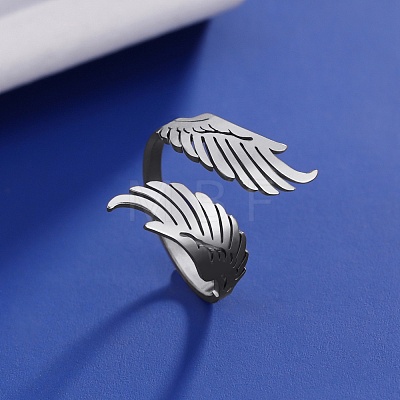 304 Stainless Steel Double Wing Open Cuff Ring RJEW-F149-01P-1