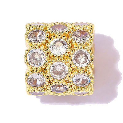 Flower Brass Clear Cubic Zirconia European Beads KK-OY001-05G-1