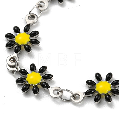 304 Stainless Steel Flower Link Chain Bracelets with Enamel BJEW-E088-02P-1