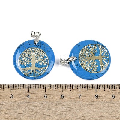 Synthetic Turquoise Flat Round Pendants G-Q188-01P-04-1