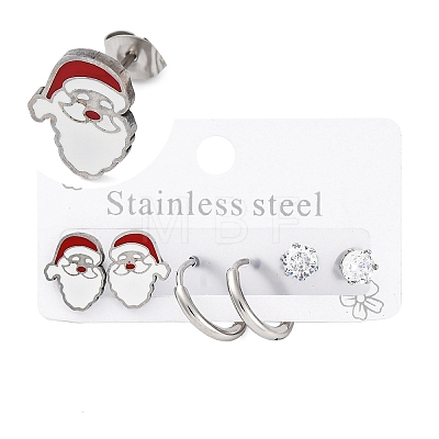 3 Pairs 3 Styles Christmas 304 Stainless Steel Hoop & Studs Earrings Set for Women EJEW-K279-12B-P-1