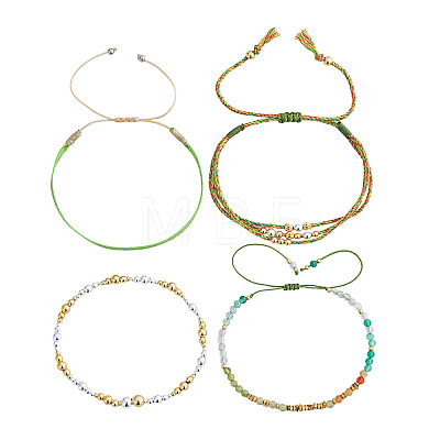 Adjustable Natural Mixed Stone Bead Braided Bracelet Sets QC4943-3-1