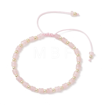 Flat Round Natural Rose Quartz Beads Braided Bead Bracelets BJEW-JB13247-02-1