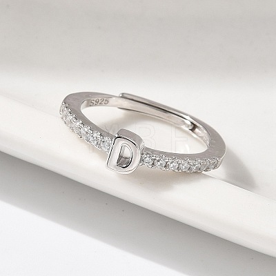 S925 Sterling Silver Adjustable Letter Rings for Women RJEW-M068-01P-D-1