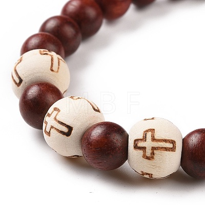 4Pcs Cross Pattern Wood Beads Stretch Bracelets Set for Women Men BJEW-JB08931-1