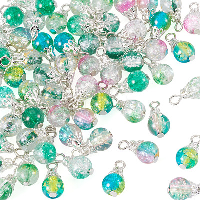 70Pcs 7 Colors Crackle Glass Pendants PALLOY-TADJ00018-1
