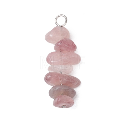 3Pcs Natural Rose Quartz & Aquamarine & Rose Quartz Chip Beaded Constellation Pendants PALLOY-JF03043-04-1