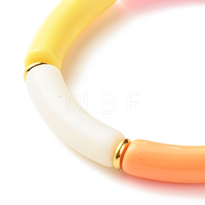 Candy Color Acrylic Curved Tube Beads Stretch Bracelet for Girl Women BJEW-JB07296-1