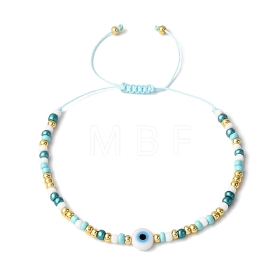 Handmade Evil Eye Lampwork & Glass Seed Beads Braided Bead Bracelets for Women BJEW-JB12363-1
