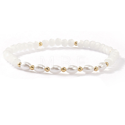 Fashion Natural Freshwater Pearl & Brass & Glass Beaded Stretch Bracelets for Women SF7008-3-1