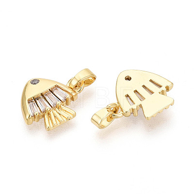 Brass Micro Pave Clear Cubic Zirconia Charms KK-N259-14G-1