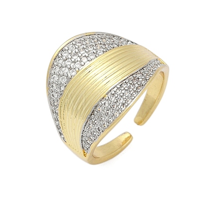 Brass Micro Pave Cubic Zirconia Open Cuff Ring for Women RJEW-F177-03GP-02-1