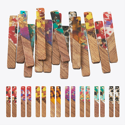 Beadthoven 16Pcs 8 Styles Transparent Resin & Walnut Wood Big Pendants RESI-BT0001-32-1