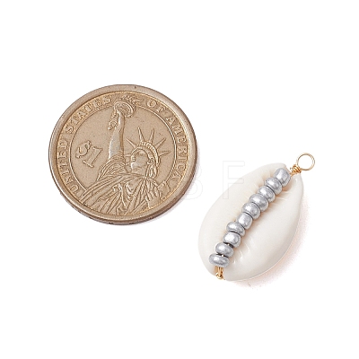 6Pcs 6 Styles Natural Cowrie Shell & Glass Seed Beads Pendants PALLOY-JF02759-06-1