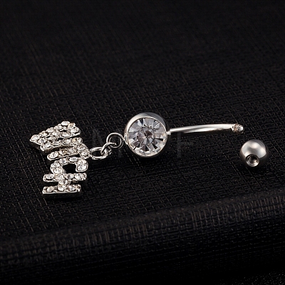 Platinum Plated Piercing Jewelry Brass Cubic Zirconia Navel Ring Navel Ring Belly Rings AJEW-EE0001-07-1