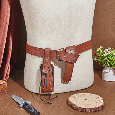 Medieval PU Leather Waist Belt Pouches with Alloy Rivets AJEW-WH0678-30A-1