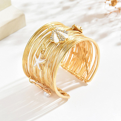 Alloy & Rhinestone & Imitation Pearl Charm Bangles WG851C4-01-1