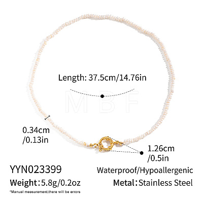 Vintage Natural Freshwater Pearl Rice Beaded Necklaces with 304 Stainless Steel Spring Ring Clasps for Women AQ9870-1
