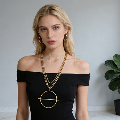 Minimalist Alloy Circle Bar Pendant Double Layer Necklaces for Casual IF7222-2-1