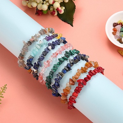 8Pcs 8 Styles Gemstone Chip Beads Stretch Bracelets Sets BJEW-SZ0001-45-1