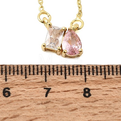 Brass Pave Cubic Zirconia Rectangle & Teardrop Pendant Cable Chain Necklaces KK-CBAB173-05G-09-1