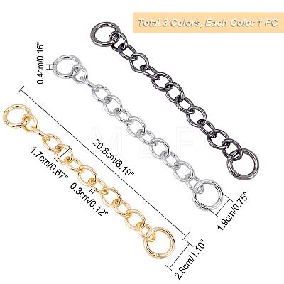 3Pcs 3 Colors Aluminum Alloy Cable Chain Purse Extender Chains DIY-WR0001-62-1