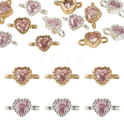 12Pcs 2 Colors Brass Pave Cubic Zirconia Heart Links Connector Charms KK-TA0003-48B-1