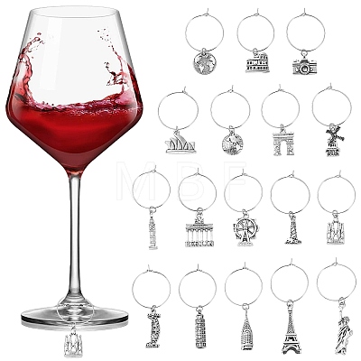 34Pcs 17 Styles Wine Glass Charms AJEW-CJ00016-1