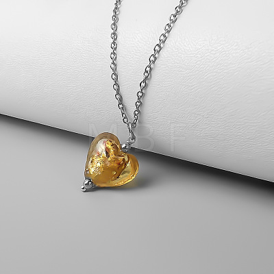 Handmade Lampwork Heart Pendant 201 Stainless Steel Cable Chain Necklaces for Women WGA30C4-03-1