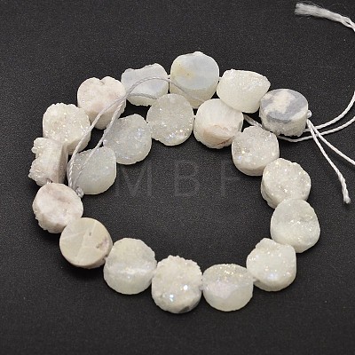 Flat Round Electroplated Natural Druzy Quartz Crystal Beads Strands G-A141-10mm-A06-1