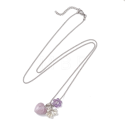 3Pcs 3 Styles Natural Green Aventurine & Carnelian & Lepidolite/Purple Mica Stone & Red Jasper Heart Pendant Necklaces for Women NJEW-TA00215-1