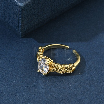 Brass Pave Clear Single Cubic Zirconia Cuff Open Rings RJEW-H268-01G-1