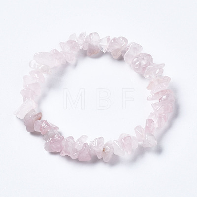 Unisex Chip Natural Rose Quartz Beaded Stretch Bracelets BJEW-S143-09-1