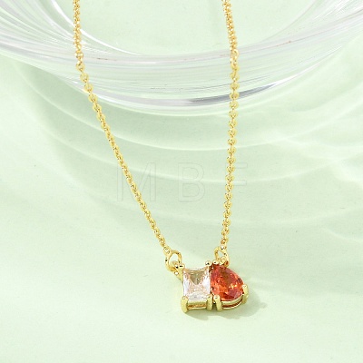 Brass Pave Cubic Zirconia Rectangle & Teardrop Pendant Cable Chain Necklaces KK-CBAB173-05G-03-1