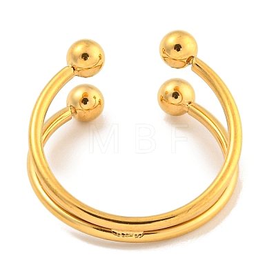 Ion Plating(IP) Round Ball 304 Stainless Steel Open Cuff Finger Rings for Women RJEW-P114-11G-1