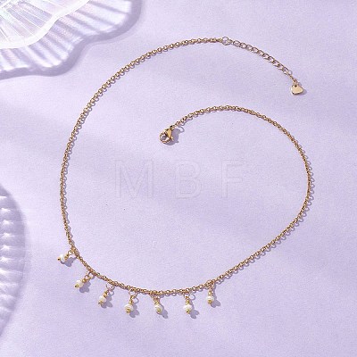 Natural Pearl Rice Pendant Bib Necklaces with 304 Stainless Steel Cable Chains NJEW-JN05944-1