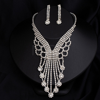 Alloy Crystal Rhinestone Chain Necklaces & Stud Dangle Earrings Sets FS-WG4CE3B-06-1