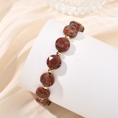 Natural Sesame Jasper & Brass Spacer Beads Beaded Bracelets for Women BJEW-JB14112-04-1