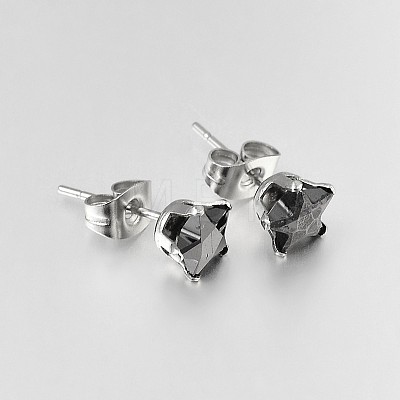 Lady's 304 Stainless Steel Pave Cubic Zirconia Star Ear Studs X-EJEW-L094-8mm-04-1