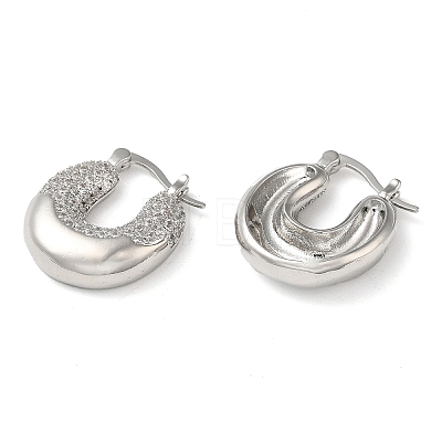 Donut Brass Hoop Earrings with Clear Cubic Zirconia EJEW-Q791-01P-1
