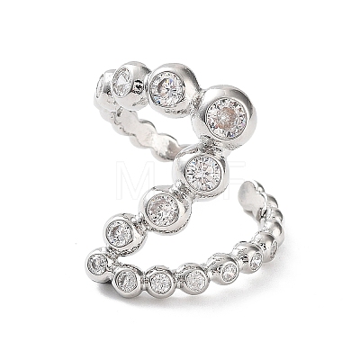 Letter Z Rack Plating Brass Micro Pave Clear Cubic Zirconia Open Rings RJEW-D020-05P-1