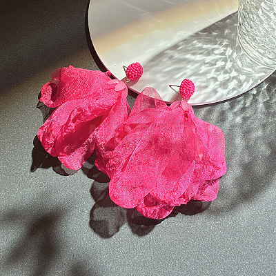 Alloy Polyester Flower Tassel Stud Earrings FS-WG690F4-09-1