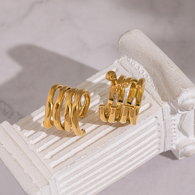 Vintage Multilayer C-Shaped 304 Stainless Steel Cuff Earrings GA4213-1