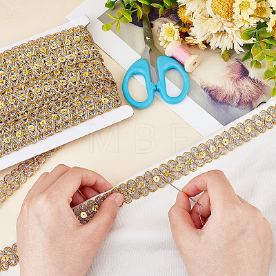 Wave Polyester Embroidery Lace Ribbon OCOR-WH0078-33-1