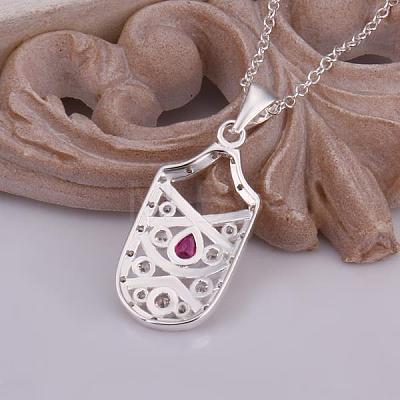 Simple Silver Color Plated Brass Cubic Zirconia Rectangle Pendant Necklaces For Women NJEW-BB12886-1