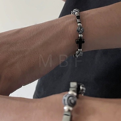 Synthetic Non-magnetic Hematite & Natural Gemstone Beads Stretch Bracelets for Women Men TK7593-1
