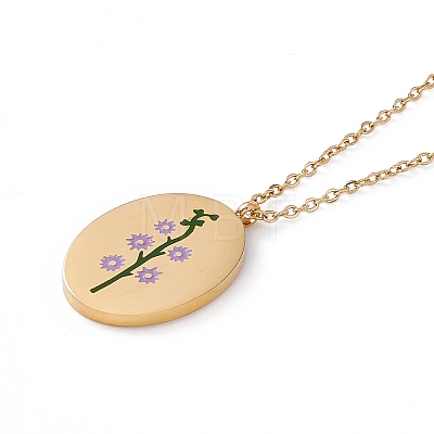 Enamel Oval with Birth Flower Pendant Necklace STAS-H174-02G-G-1