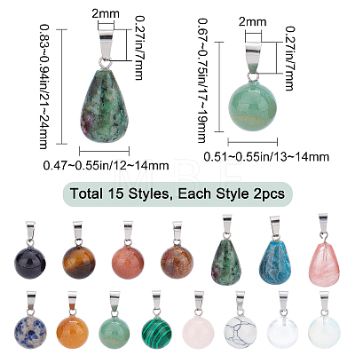 30Pcs 15 Colors Gemstone Pendants G-SC0001-42-1
