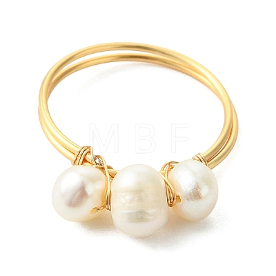 2Pcs 2 Colors Copper Wired Natural Pearl Finger Rings RJEW-JR01036-1