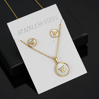 304 Stainless Steel with Natural Shell Pendant Necklaces & Stud Earrings Sets FS-WG5FD70-23-1